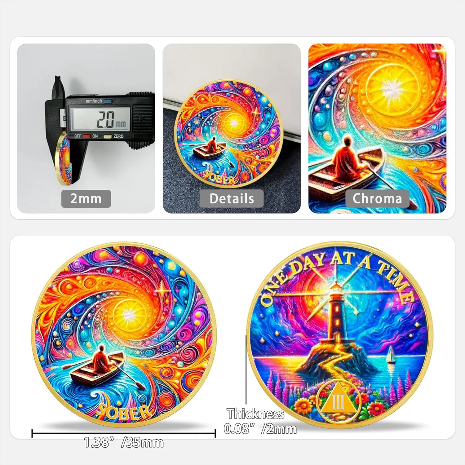 3 Year Anniversary Sobriety Coin Gifts | Lighthouse Dreamy Boat AA Coin - AA Chip Medallion with Serenity Prayer | Narcotics Alcoholics Anonymous Coins for Men Women Recovery Gifts