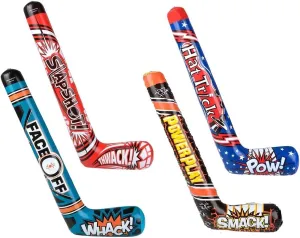 35" Inflatable Hockey Sticks (4 Designs) Splash it! Thwack! Hat Trick. Pow! Power Play Smack! Face Off! Whack! Colorful. Vinyl. Great Party Favor (24 Pack - 4 Designs)