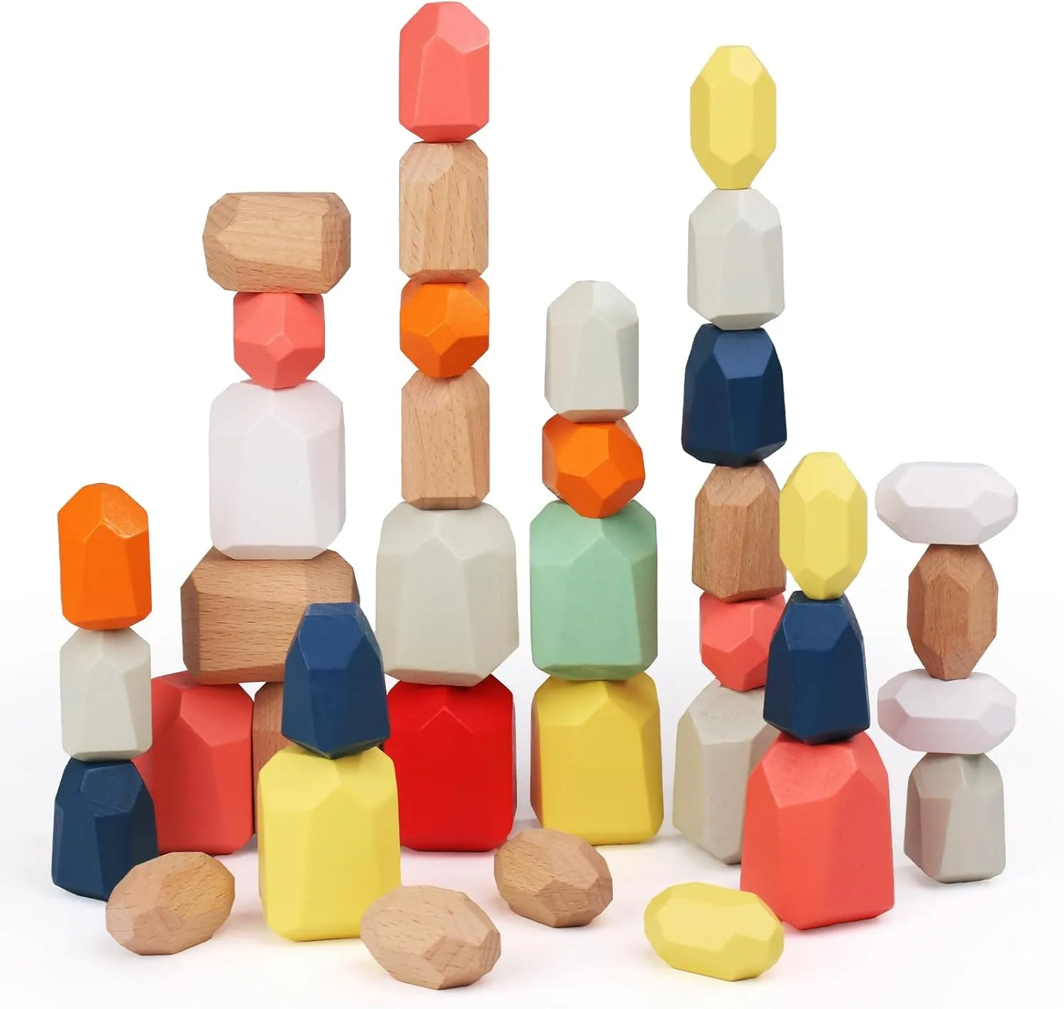 36PCS Wooden Stacking Rocks Building Blocks, Montessori Toys for 3 4 5 year old Stacking Game Sensory Preschool Learning Activities, Balancing Stones Birthday Gifts for Kids 3-5 Easter Basket Stuffers