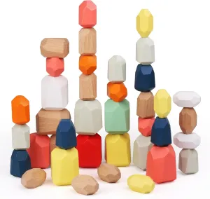 36PCS Wooden Stacking Rocks Building Blocks, Montessori Toys for 3 4 5 year old Stacking Game Sensory Preschool Learning Activities, Balancing Stones Birthday Gifts for Kids 3-5 Easter Basket Stuffers