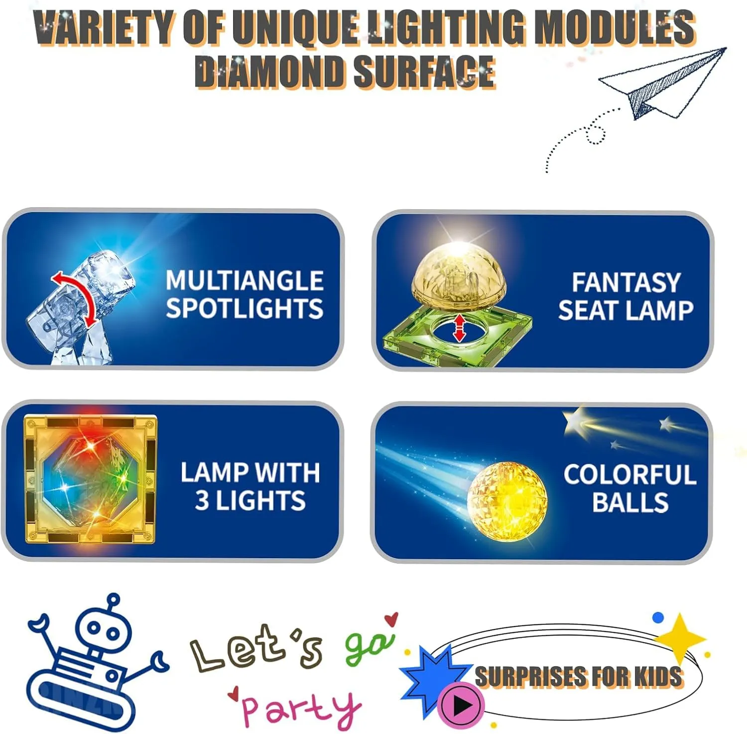3D Crystal Magnetic Tiles Building Set for Kids | Light Up Magnetic Building Blocks With Colorful Pattern, LED Lights, and Cars | STEM Educational Gift Toy For Girls And Boys Aged 3  Years (57 Pcs)