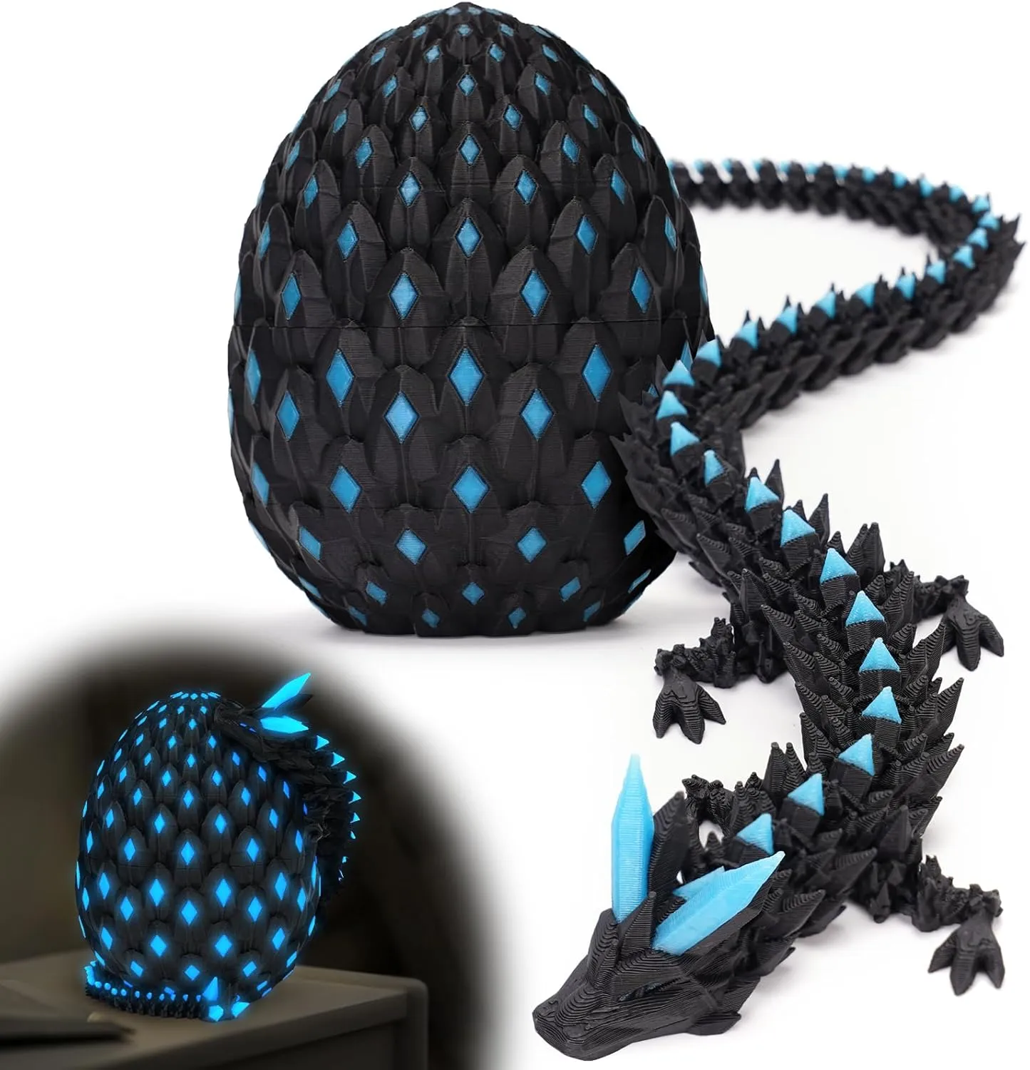 3D Printed Dragon Eggs Mystery Dragon Egg Glow in The Dark Articulated Animals Fidget Toy Crystal 3D Print Dinosaur Eggs for Kids Boys Girls Home Decor