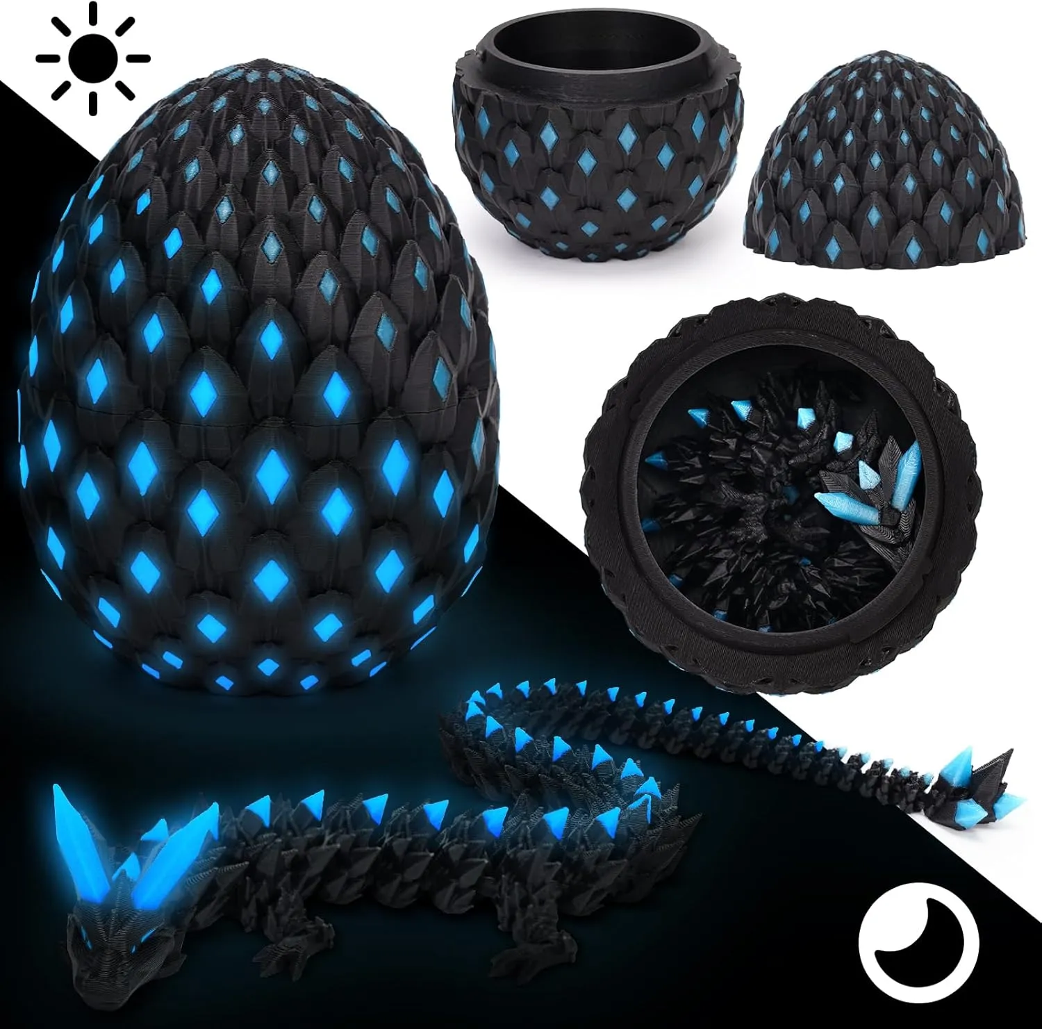3D Printed Dragon Eggs Mystery Dragon Egg Glow in The Dark Articulated Animals Fidget Toy Crystal 3D Print Dinosaur Eggs for Kids Boys Girls Home Decor