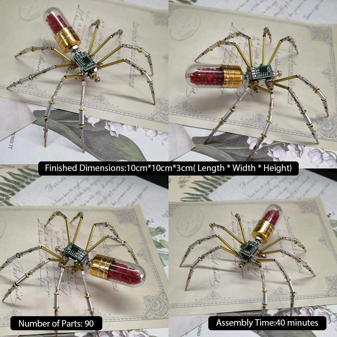 3D Insect Metal Puzzle, Mechanical Circuit-Spider Model, Puzzle DIY Craft Kit, Great Gifts for Teens and Adults (90PCS)
