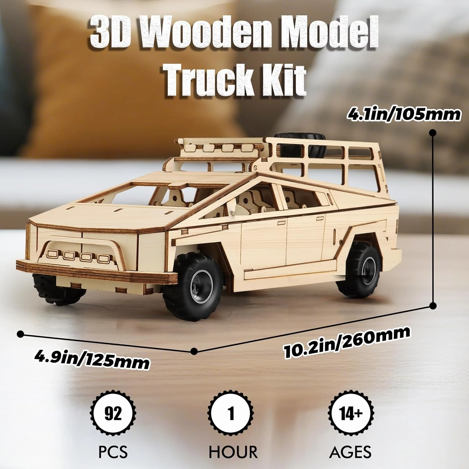 3D Wooden Puzzles for Adults - Brain Teaser Wooden 3D Puzzle Car for Kids and Adults to Build - Ideal Model Car Kits for Craft and Car Lovers on Valentine's Day and Christmas (Truck Kit)