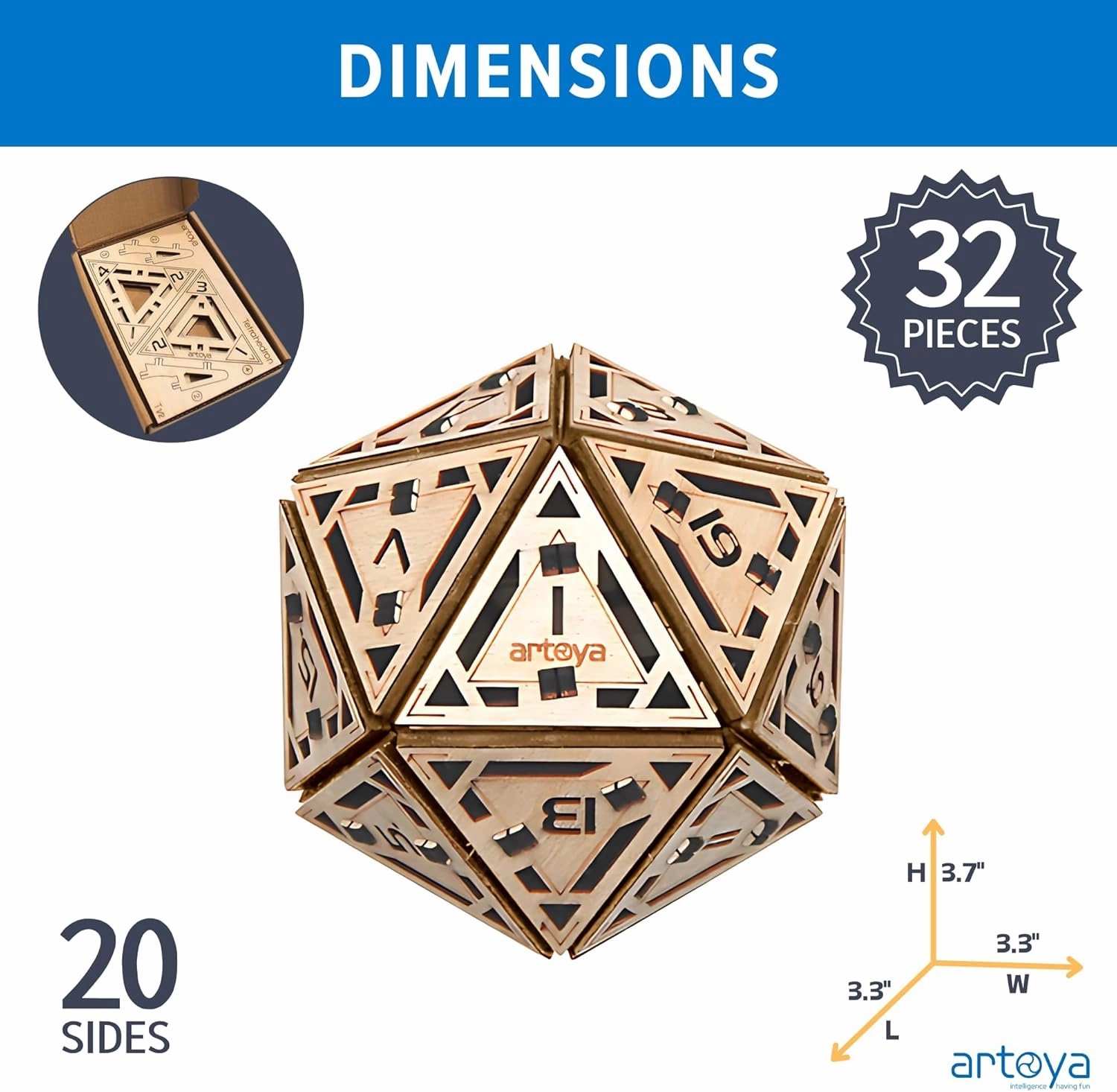 3D Wooden Puzzles for Teens & Adults – Smart Brain Teaser Puzzles, Wood Models, Creative & Educational Fun, Sustainable Materials, Ages 14 and Up Icosahedron D20
