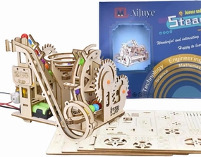 3D Wooden Roller Coaster Puzzle Motorized Marble Run Construction Kit with Gears and Tracks Mechanical Model Kit Laser Cut Wooden Pieces
