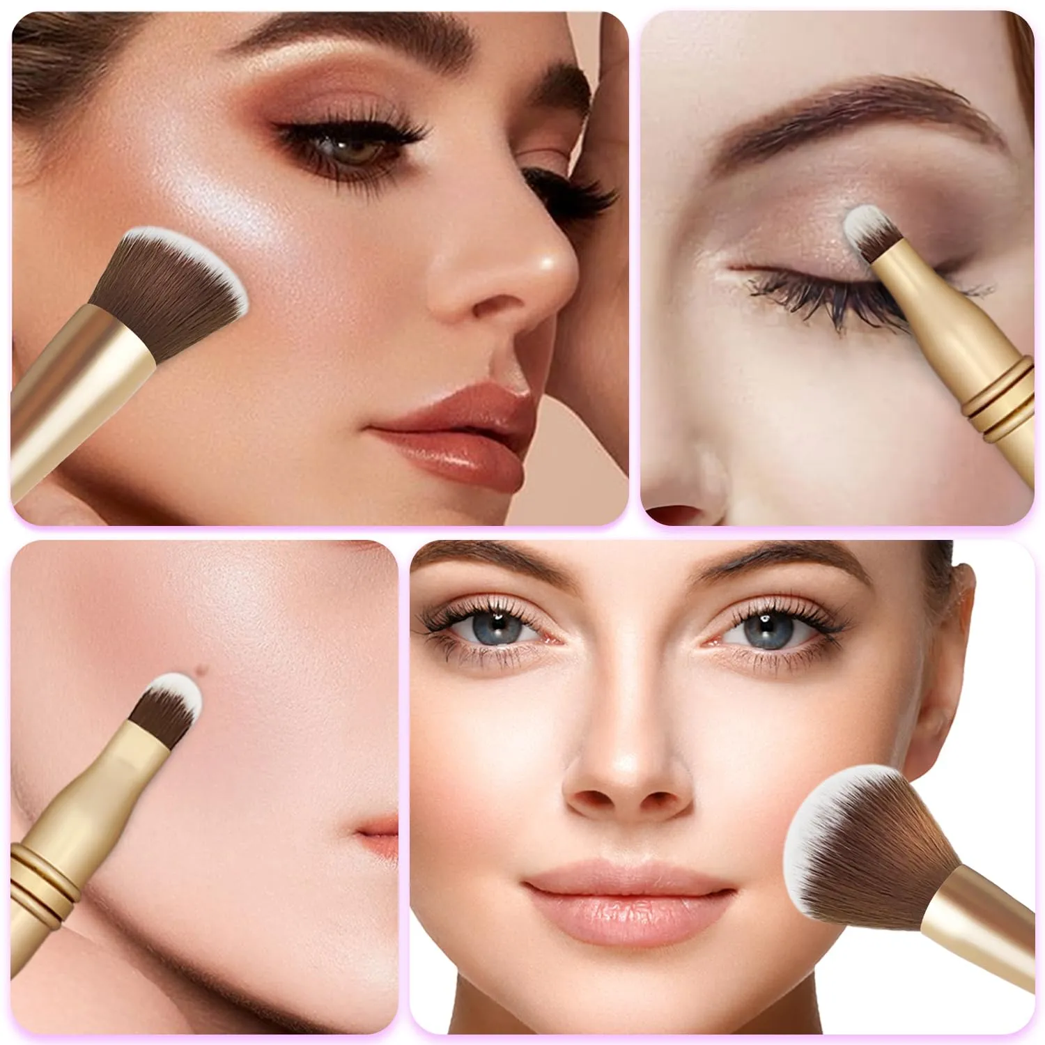 4 in 1 Makeup Brush Set, Travel Makeup Brushes with Case, Foundation Brush/Blush Brush, Eyeshadow Powder Brush,Concealer Brush (gold-plastic case)