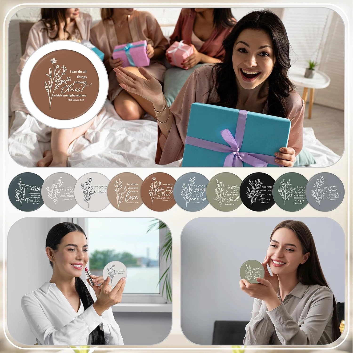 40 Pcs Mini Bible Verse Compact Mirrors Bulk Religious Christian Gifts Portable Pocket Mirrors Small Church Gifts for Women Spring Church Group Sunday School