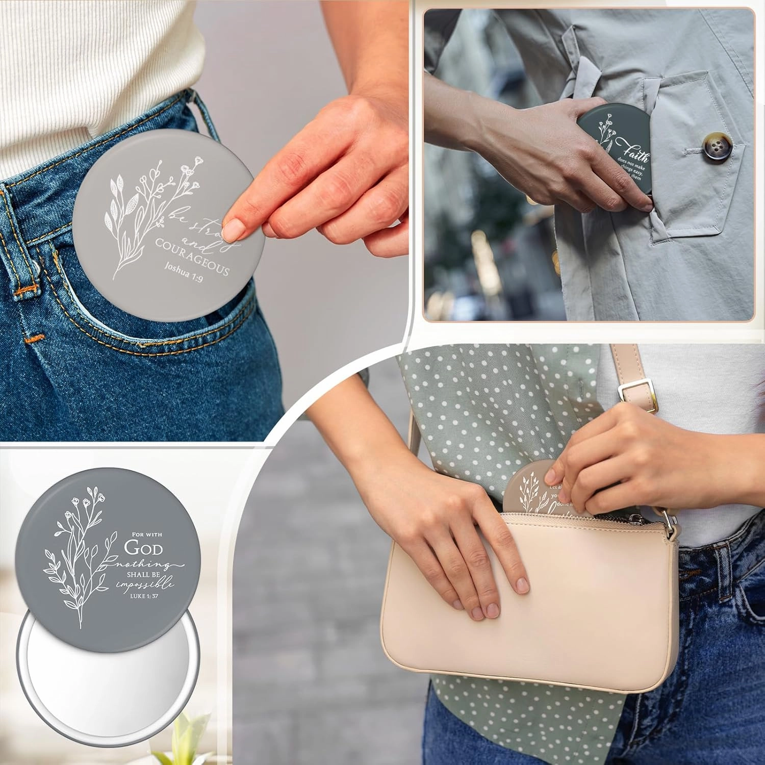 40 Pcs Mini Bible Verse Compact Mirrors Bulk Religious Christian Gifts Portable Pocket Mirrors Small Church Gifts for Women Spring Church Group Sunday School