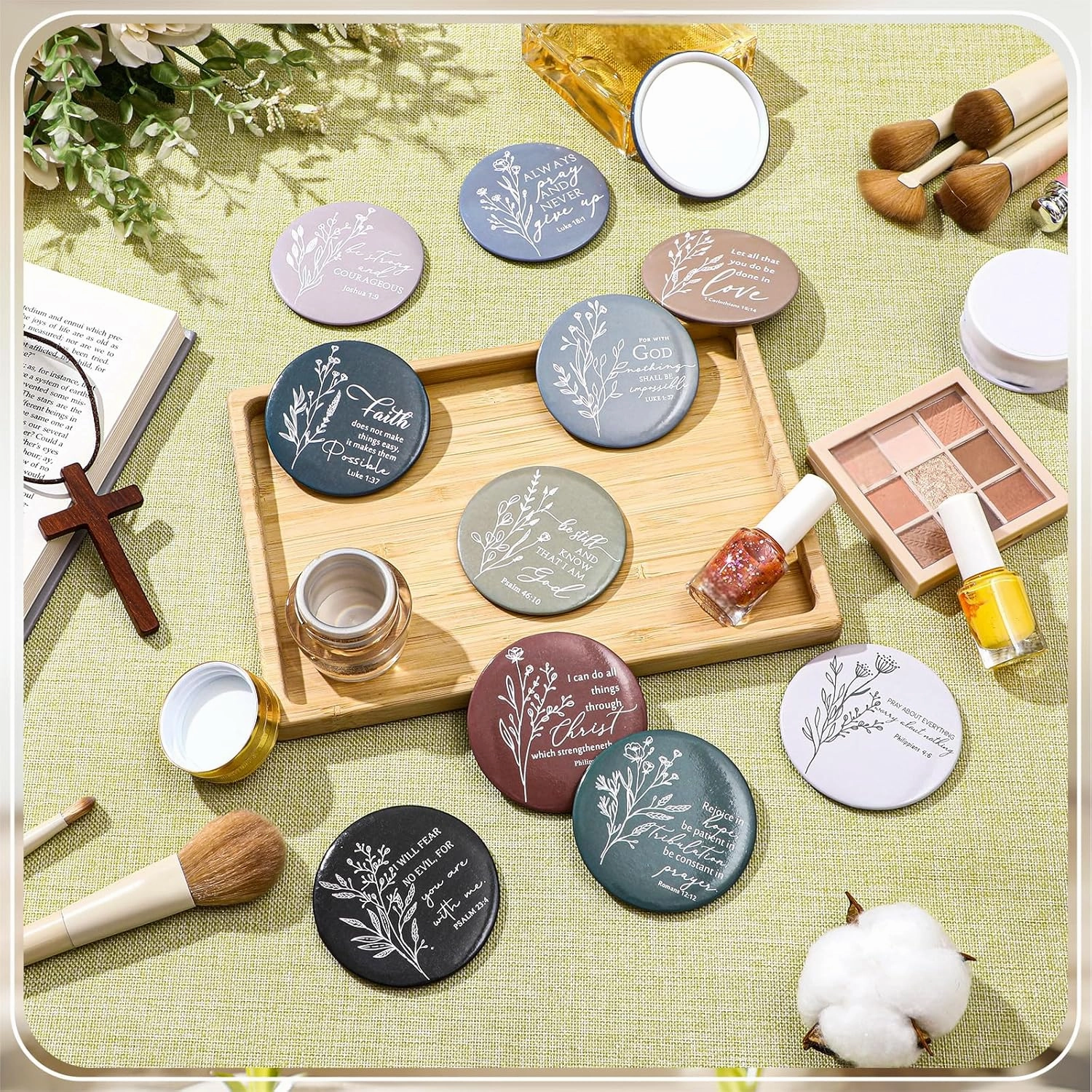 40 Pcs Mini Bible Verse Compact Mirrors Bulk Religious Christian Gifts Portable Pocket Mirrors Small Church Gifts for Women Spring Church Group Sunday School
