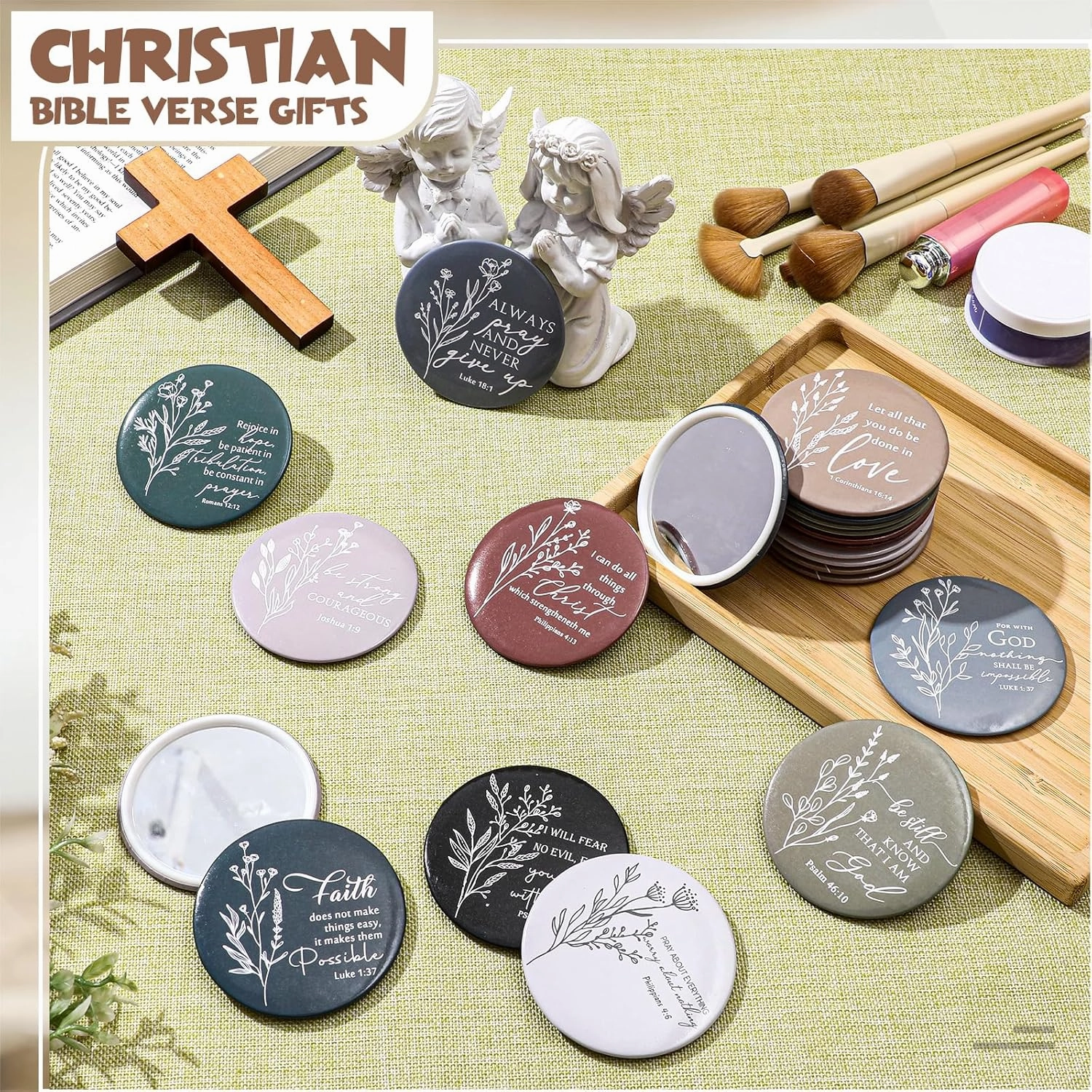 40 Pcs Mini Bible Verse Compact Mirrors Bulk Religious Christian Gifts Portable Pocket Mirrors Small Church Gifts for Women Spring Church Group Sunday School