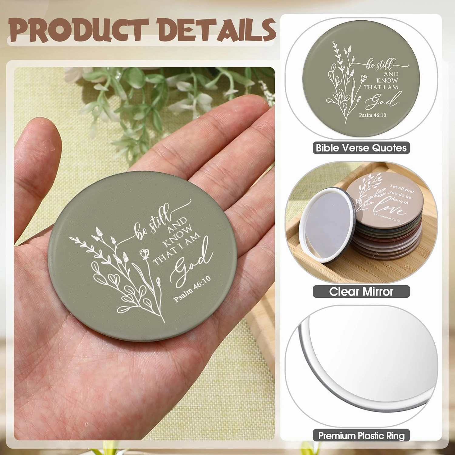40 Pcs Mini Bible Verse Compact Mirrors Bulk Religious Christian Gifts Portable Pocket Mirrors Small Church Gifts for Women Spring Church Group Sunday School