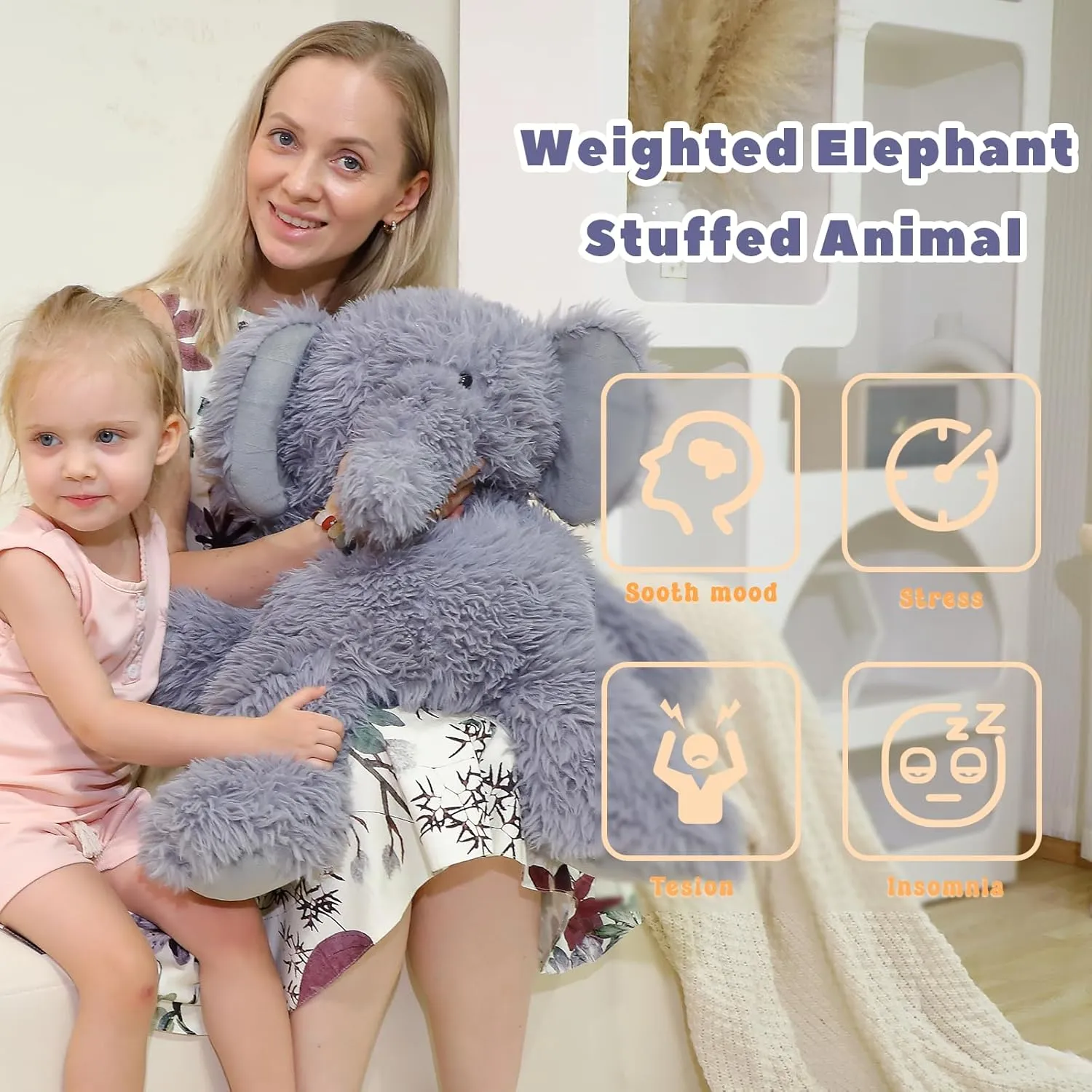 4.2 lbs Elephant Weighted Stuffed Animal 24in, Stuffed Elephant Plush for Adult, Kids, Weight Elephant Plush Animal Pillow Gifts on Christmas, Birthday, Valentine's Day
