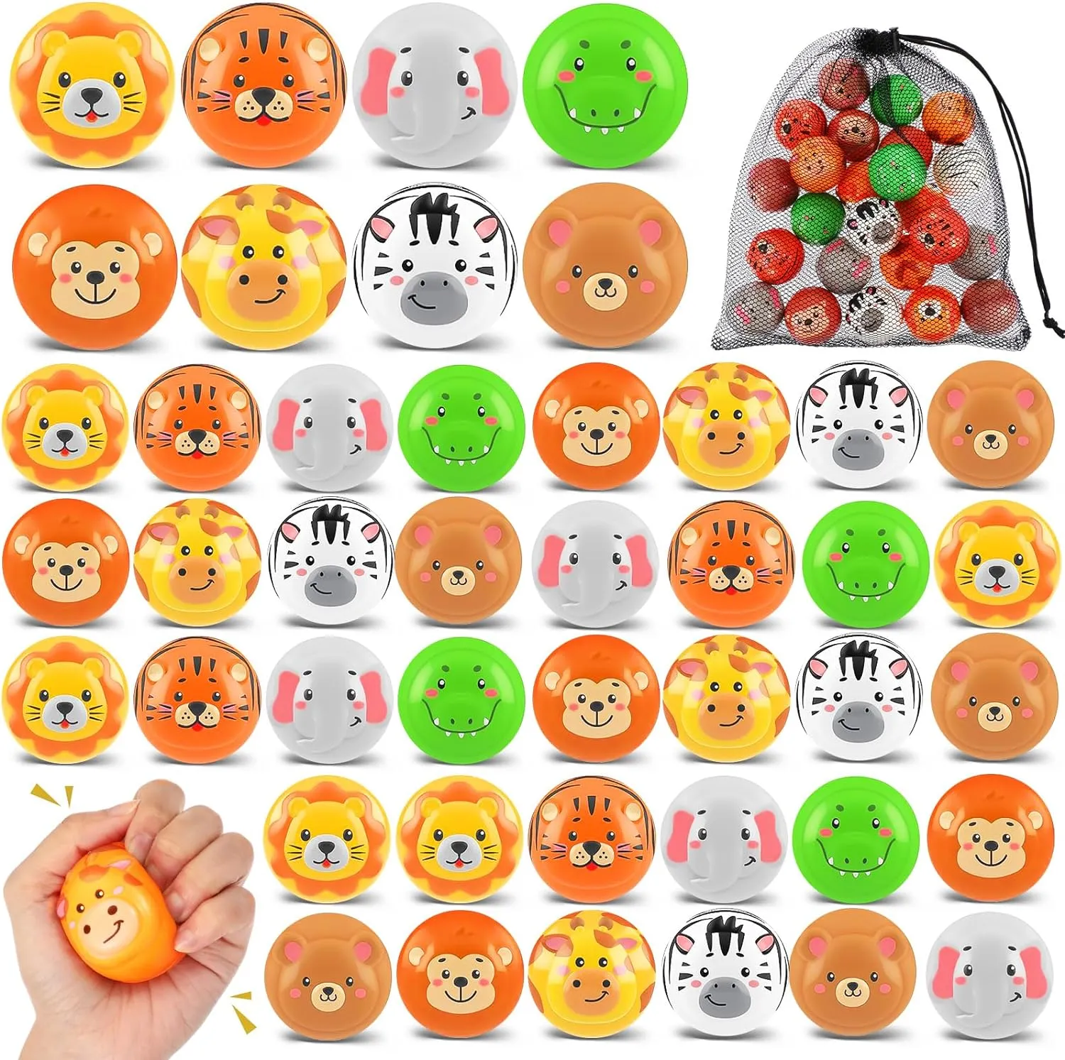 48 Pcs Animal Stress Balls Jungle Animal Party Favor 2" Safari Squeeze Ball Funny Fidget Toy with Bag Wild One Zoo Birthday Decoration for Kid Classroom Prize Back to School Gift Baby Shower, 8 Style