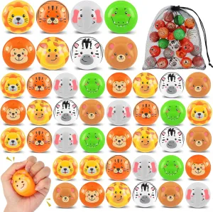 48 Pcs Animal Stress Balls Jungle Animal Party Favor 2" Safari Squeeze Ball Funny Fidget Toy with Bag Wild One Zoo Birthday Decoration for Kid Classroom Prize Back to School Gift Baby Shower, 8 Style