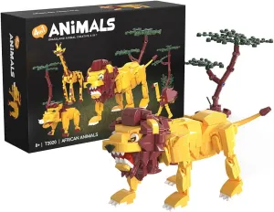 4in1 Grassland Animals Building Set, Animals Creative Building Blocks Model, Lion, Giraffe, Warthog, Ostrich Bricks Parts Set, 537Pcs
