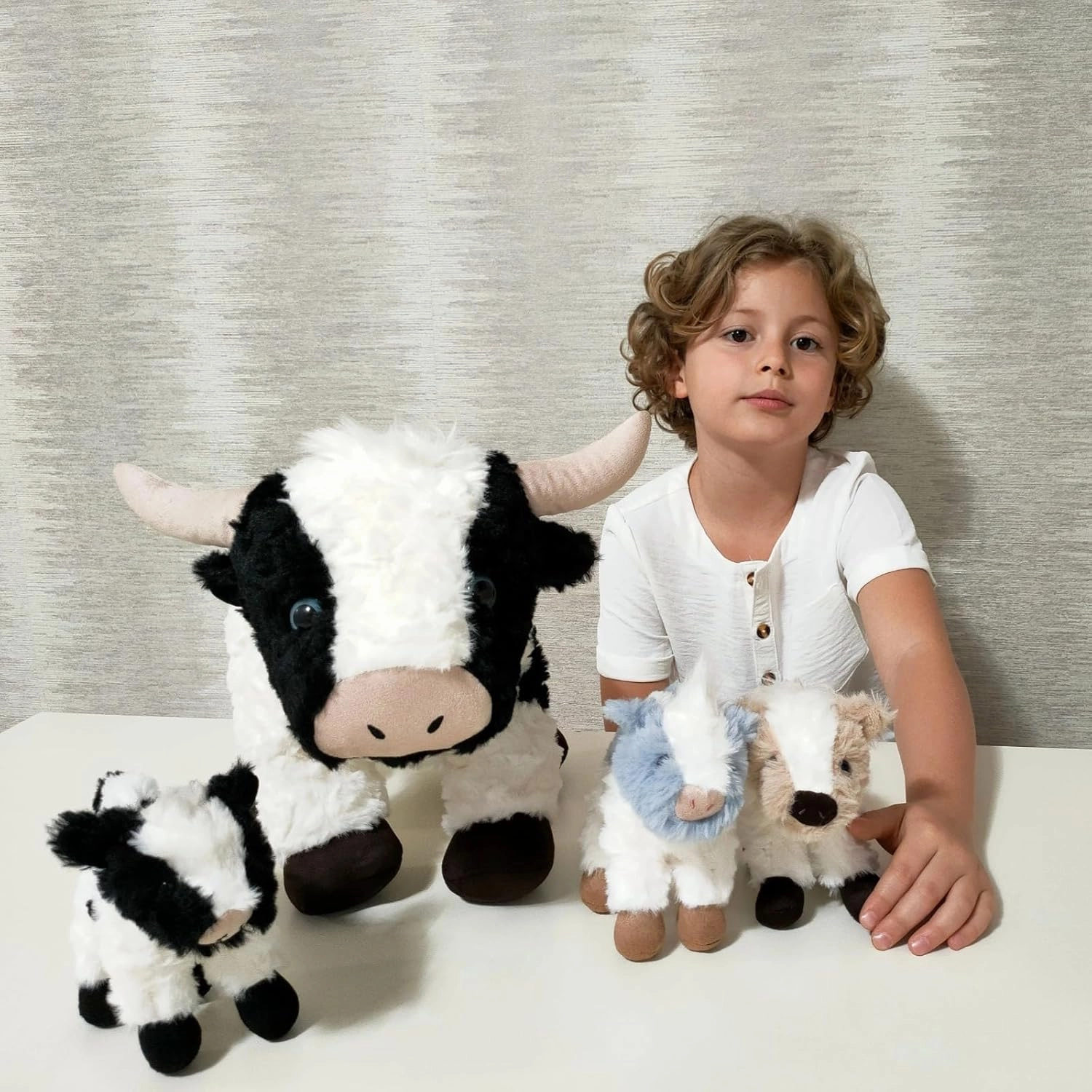 4Pcs Cow Plush Toy Set, Mommy Cow Stuffed Animal with 3 Adorable Calf Babies in Mom's Belly, 20" Soft Farm Aniaml for Girls Boys Kids, Christmas Birthday Gift