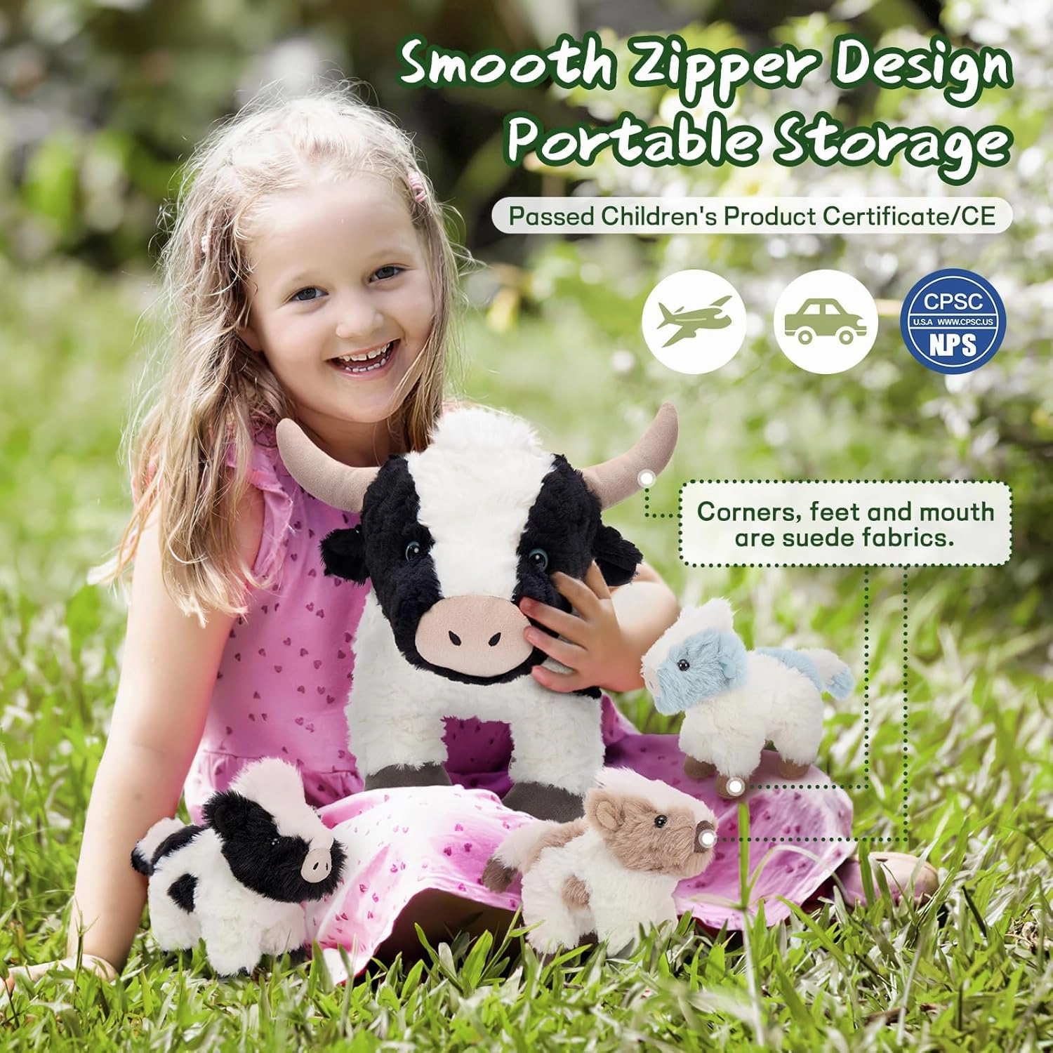4Pcs Cow Plush Toy Set, Mommy Cow Stuffed Animal with 3 Adorable Calf Babies in Mom's Belly, 20" Soft Farm Aniaml for Girls Boys Kids, Christmas Birthday Gift