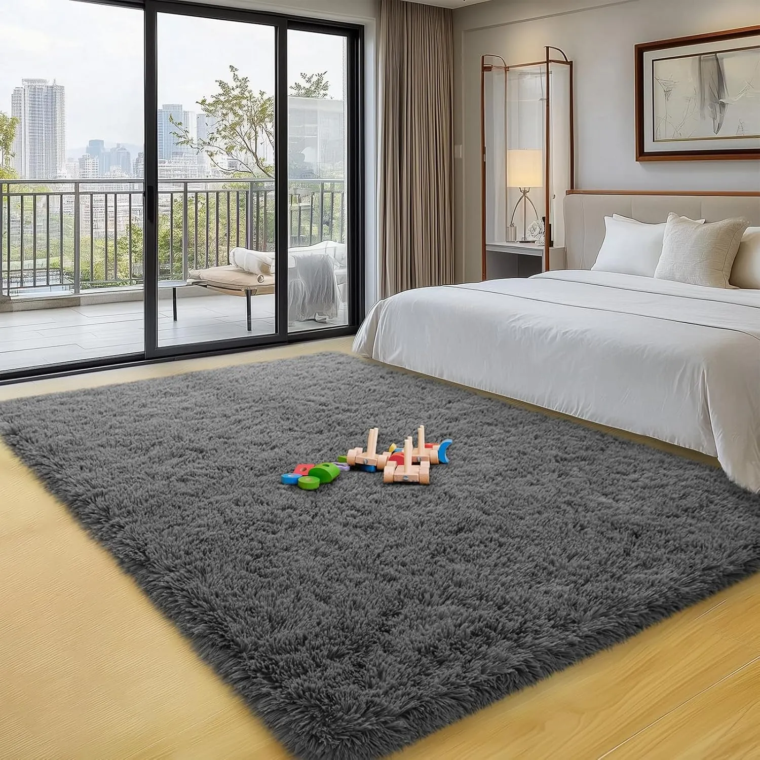 4x6 Area Rugs for Bedroom, Fluffy Soft Shag Rugs for Living Room, Small Fuzzy Plush Shaggy Carpets for Boys and Girls Dorm Room Home Decor (4ft x 6ft, Dark Grey)