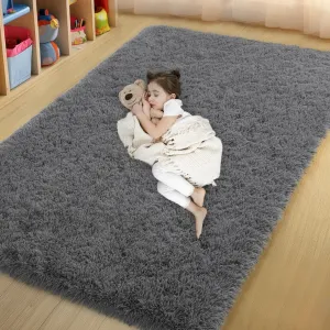 4x6 Area Rugs for Bedroom, Fluffy Soft Shag Rugs for Living Room, Small Fuzzy Plush Shaggy Carpets for Boys and Girls Dorm Room Home Decor (4ft x 6ft, Dark Grey)