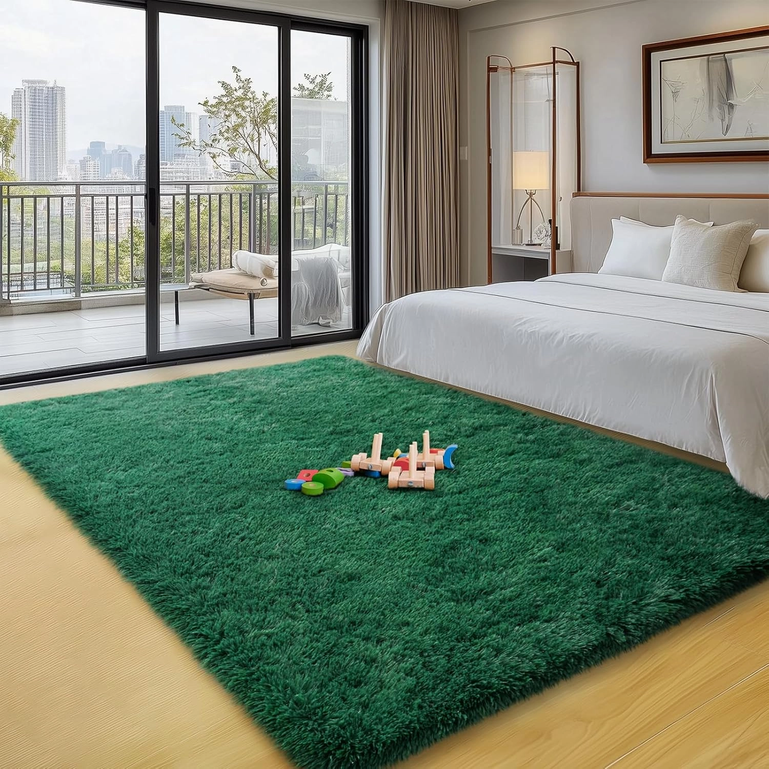 4x6 Area Rugs for Bedroom, Fluffy Soft Shag Rugs for Living Room, Small Fuzzy Plush Shaggy Carpets for Boys and Girls Dorm Room Home Decor (4ft x 6ft, Dark Green)