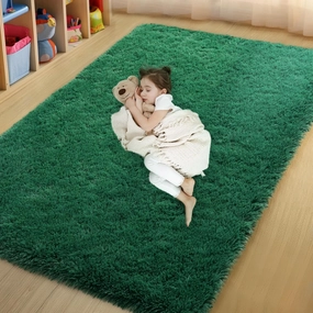 4x6 Area Rugs for Bedroom, Fluffy Soft Shag Rugs for Living Room, Small Fuzzy Plush Shaggy Carpets for Boys and Girls Dorm Room Home Decor (4ft x 6ft, Dark Green)