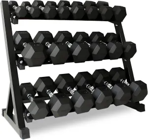 5-50/60 LBS Rubber Hex Dumbbell Set with Rack, 10/12 Pair, 550/780 lbs, Weight Set for Home Gym, Strength Training, Fitness Center Equipment, Black