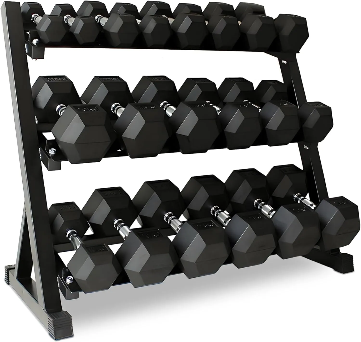 5-50/60 LBS Rubber Hex Dumbbell Set with Rack, 10/12 Pair, 550/780 lbs, Weight Set for Home Gym, Strength Training, Fitness Center Equipment, Black