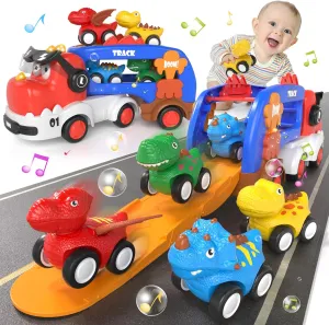 5 in 1 Dinosaur Truck Toys for Kids, Dinosaur Carrier Truck with Music & Light & 4 Pull Back Cars, Boys Toys Age 2 3, Birthday Gifts Toys for 1 2 3  Year Old Boy