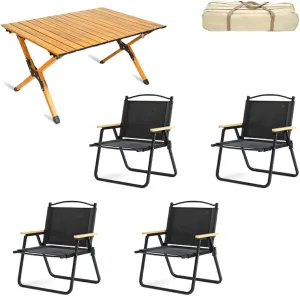 5-Pack Portable Camping Table airs, Folding Aluminum Roll-up Picnic Backpacking Table with Lightweight Lawn airs and Carrying Bag, Easy Carrying