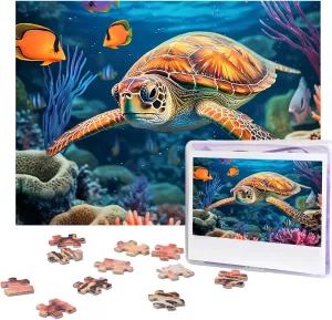 500 Piece Jigsaw Puzzles for Adults Challenging Puzzle Wooden Ocean Sea Turtle Tropical Fish Starfish Picture Puzzle Personalized Custom Wood Puzzle for Family Game Nights Gifts 20.4"x15"