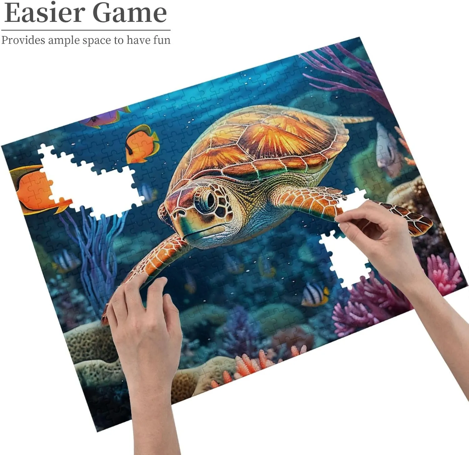 500 Piece Jigsaw Puzzles for Adults Challenging Puzzle Wooden Ocean Sea Turtle Tropical Fish Starfish Picture Puzzle Personalized Custom Wood Puzzle for Family Game Nights Gifts 20.4"x15"