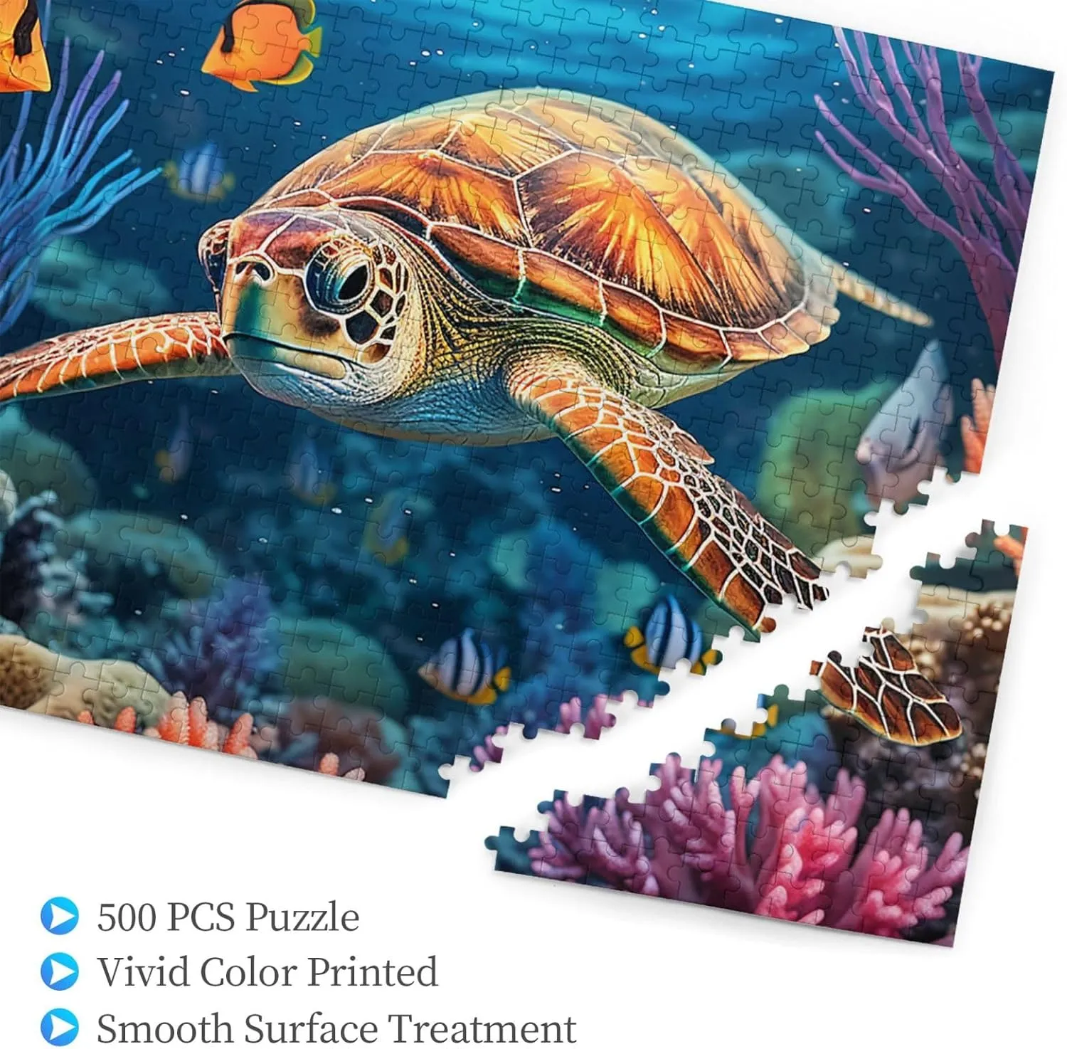 500 Piece Jigsaw Puzzles for Adults Challenging Puzzle Wooden Ocean Sea Turtle Tropical Fish Starfish Picture Puzzle Personalized Custom Wood Puzzle for Family Game Nights Gifts 20.4"x15"