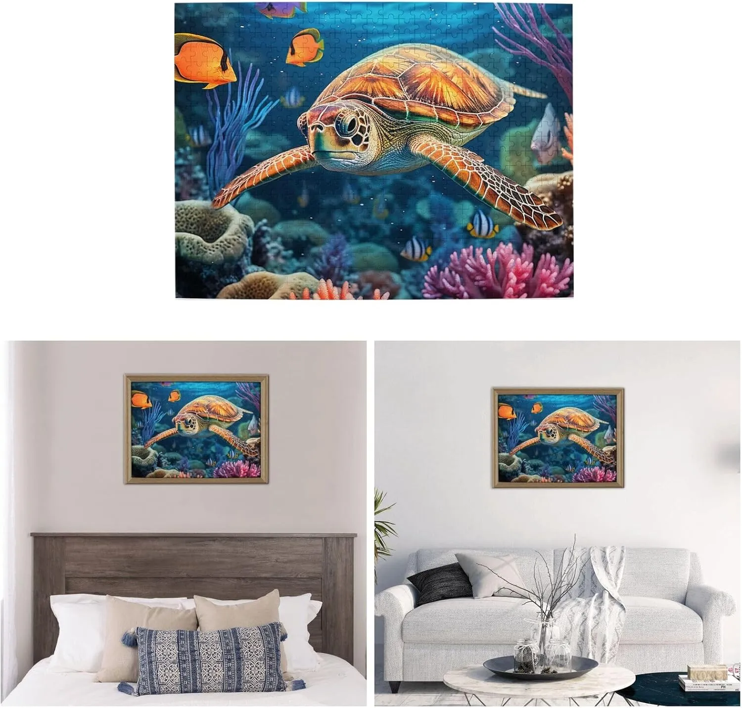 500 Piece Jigsaw Puzzles for Adults Challenging Puzzle Wooden Ocean Sea Turtle Tropical Fish Starfish Picture Puzzle Personalized Custom Wood Puzzle for Family Game Nights Gifts 20.4"x15"