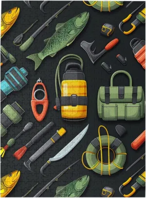 500 Piece Wooden Jigsaw Puzzle Fishing Accessories Outdoor Camouflage Black Wood Puzzle for Adults Teens Family Game Educational Toys Gifts