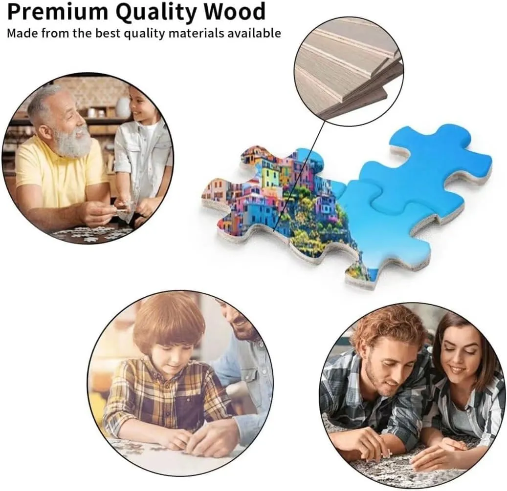 500 Piece Wooden Jigsaw Puzzle Middle Ages Village, Houses and Cars Wooden Jigsaw Puzzles Challenging Educational Fun Interactive Toys for Family Creative Gift
