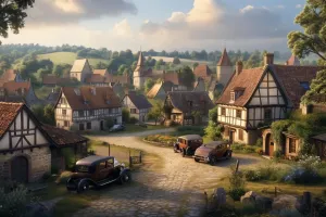 500 Piece Wooden Jigsaw Puzzle Middle Ages Village, Houses and Cars Wooden Jigsaw Puzzles Challenging Educational Fun Interactive Toys for Family Creative Gift