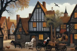 500 Piece Wooden Jigsaw Puzzle Middle Ages Village, Houses and Cars Wooden Jigsaw Puzzles Challenging Educational Fun Interactive Toys for Family Creative Gift