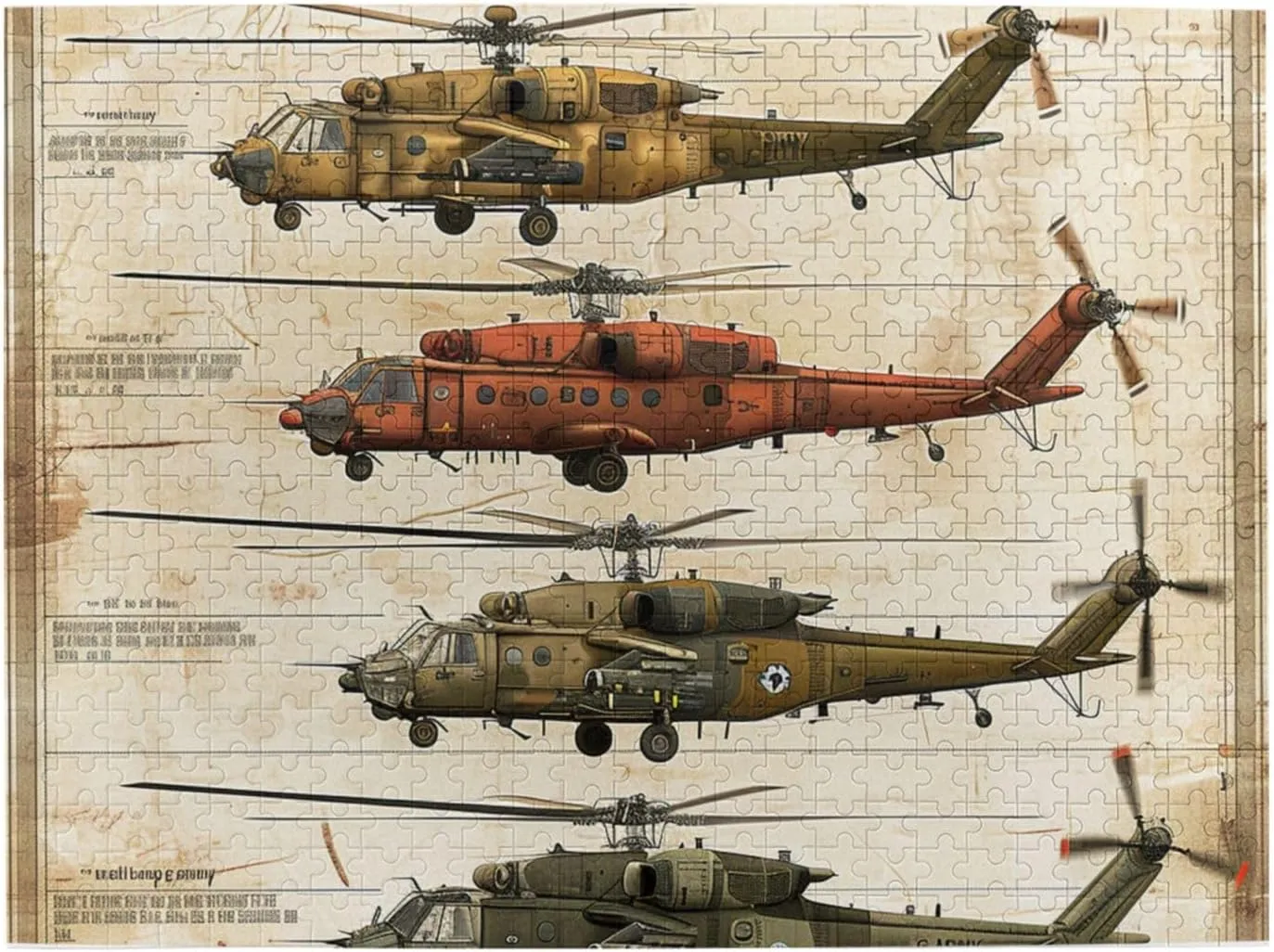 500 Piece Wooden Puzzle Helicopters Aircraft Army Military Vintage Wood Puzzle for Adults Teens Family Game Educational Gifts