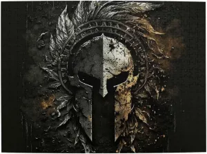 500 Piece Wooden Puzzle Spartan Gothic Warrior Logo Dark Wood Puzzle for Adults Teens Family Game Educational Toys Gifts