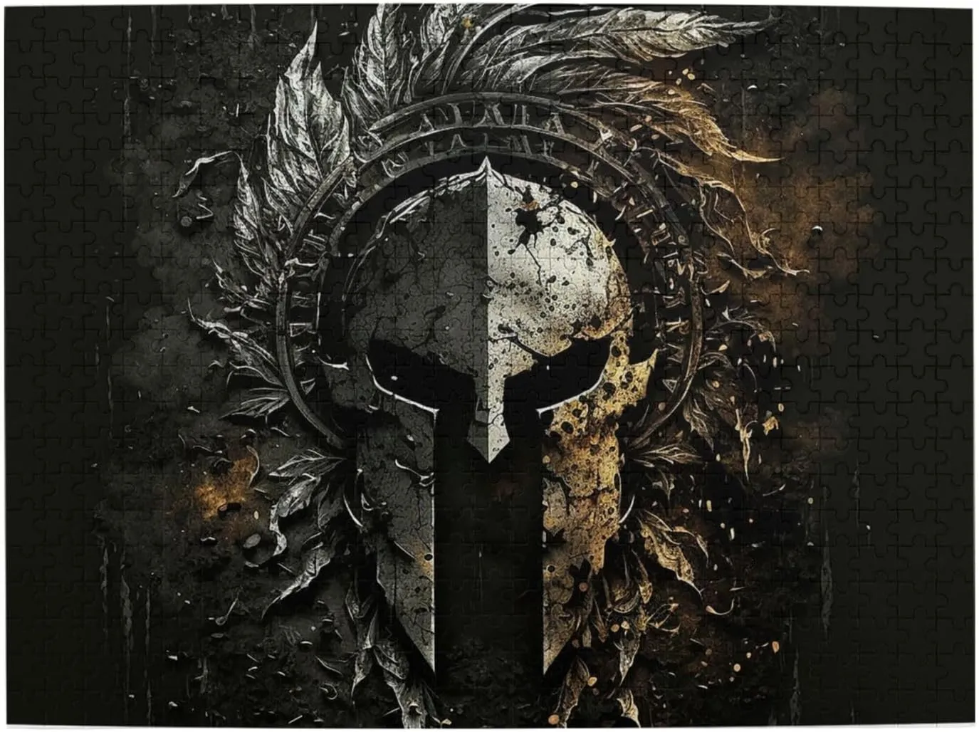 500 Piece Wooden Puzzle Spartan Gothic Warrior Logo Dark Wood Puzzle for Adults Teens Family Game Educational Toys Gifts
