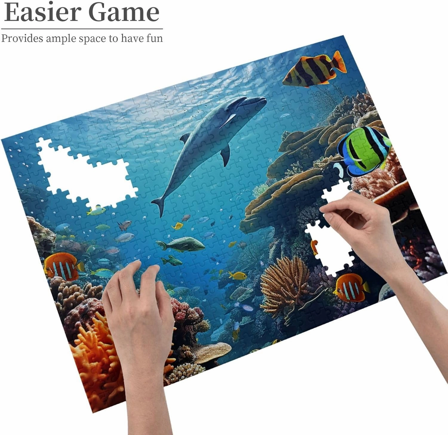 500 Piece Jigsaw Puzzles for Adults Challenging Puzzle Wooden Ocean Sea Seabed Coral Fish Picture Puzzle Personalized Custom Wood Puzzle for Family Game Nights Gifts 20.4"x15"