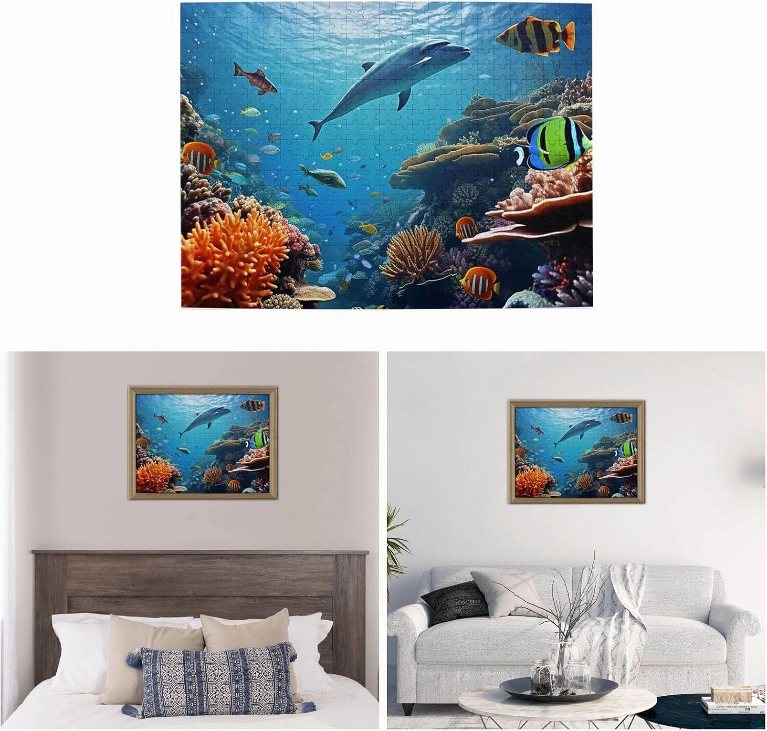 500 Piece Jigsaw Puzzles for Adults Challenging Puzzle Wooden Ocean Sea Seabed Coral Fish Picture Puzzle Personalized Custom Wood Puzzle for Family Game Nights Gifts 20.4"x15"