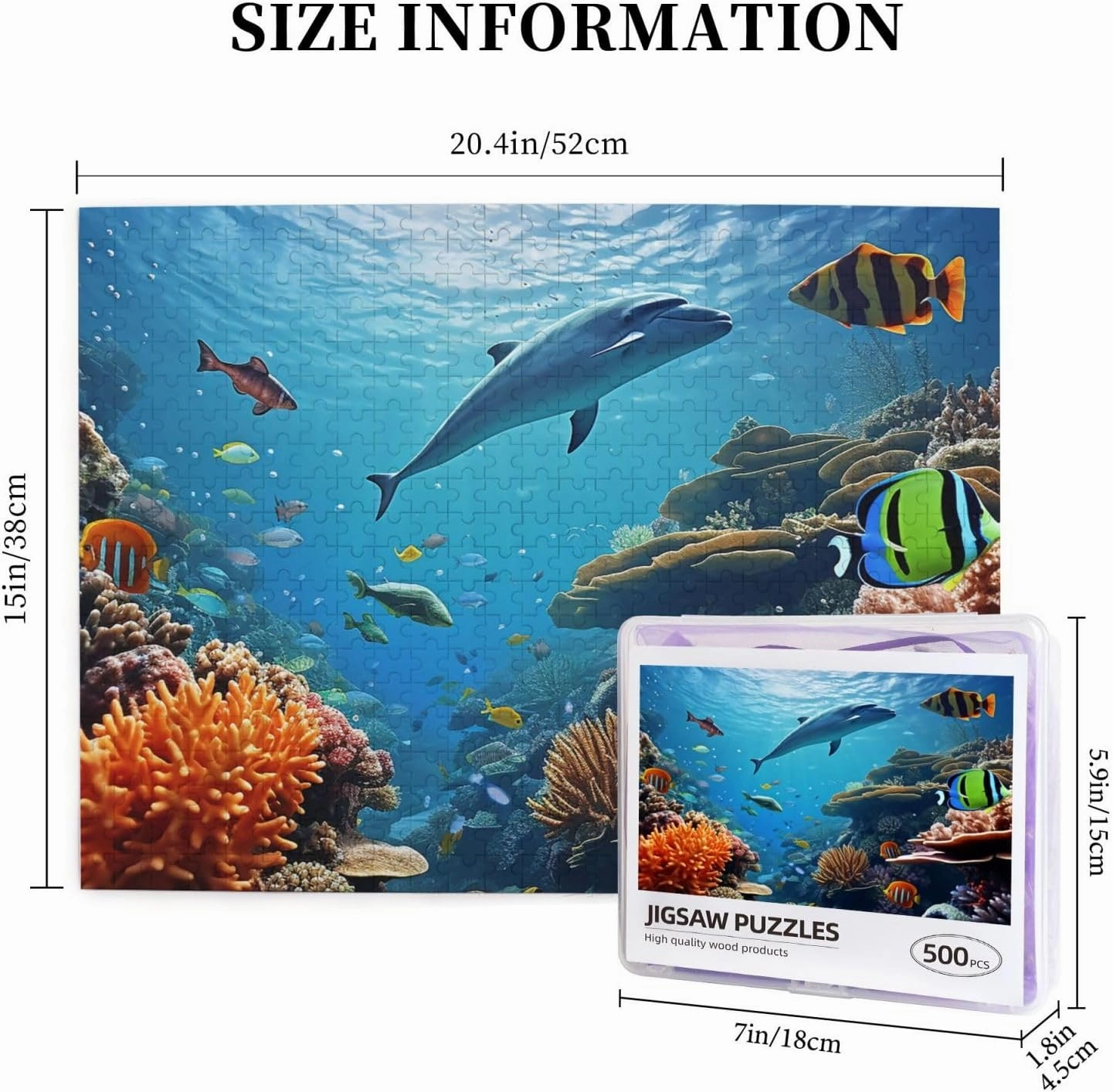500 Piece Jigsaw Puzzles for Adults Challenging Puzzle Wooden Ocean Sea Seabed Coral Fish Picture Puzzle Personalized Custom Wood Puzzle for Family Game Nights Gifts 20.4"x15"