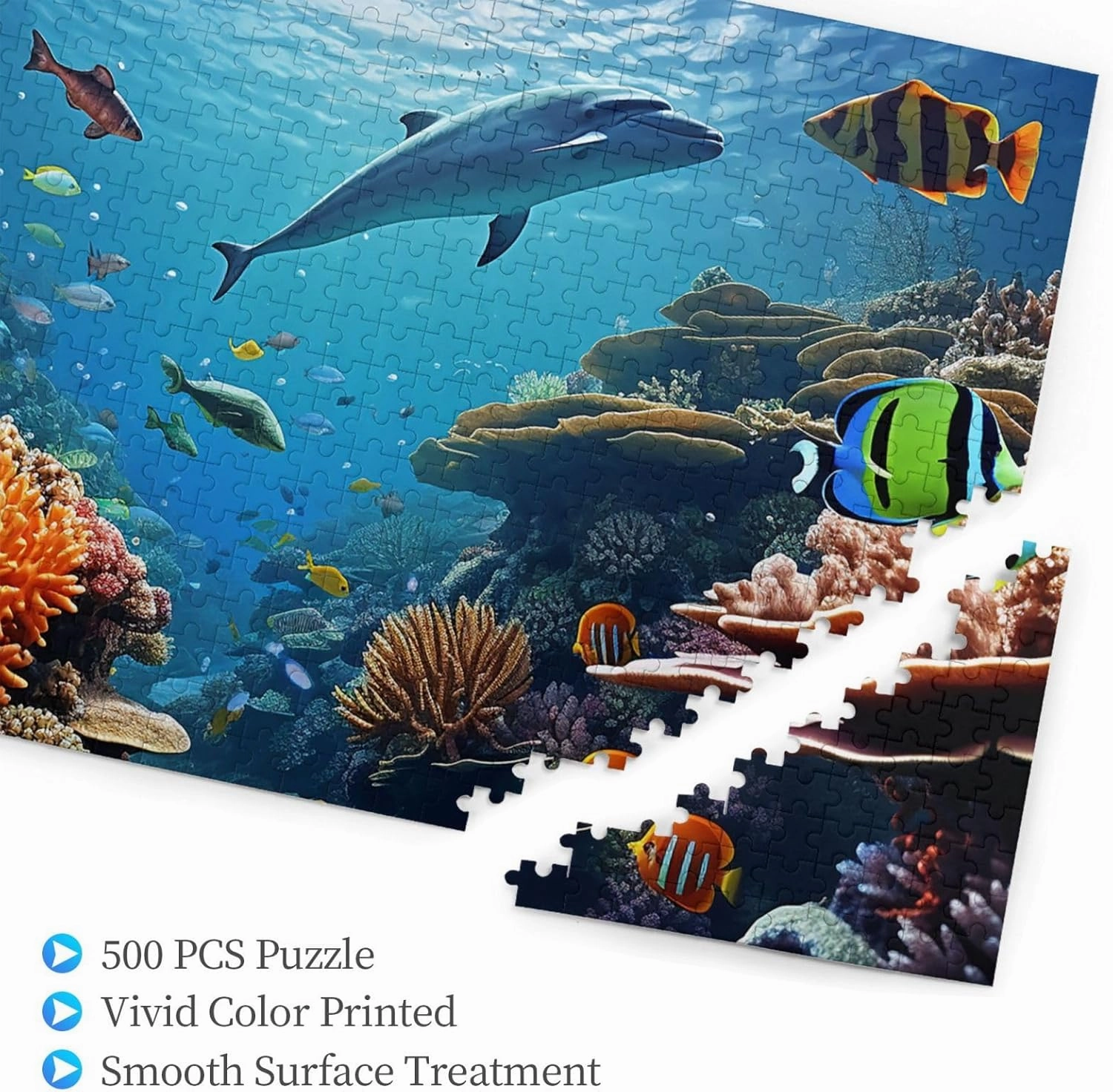 500 Piece Jigsaw Puzzles for Adults Challenging Puzzle Wooden Ocean Sea Seabed Coral Fish Picture Puzzle Personalized Custom Wood Puzzle for Family Game Nights Gifts 20.4"x15"