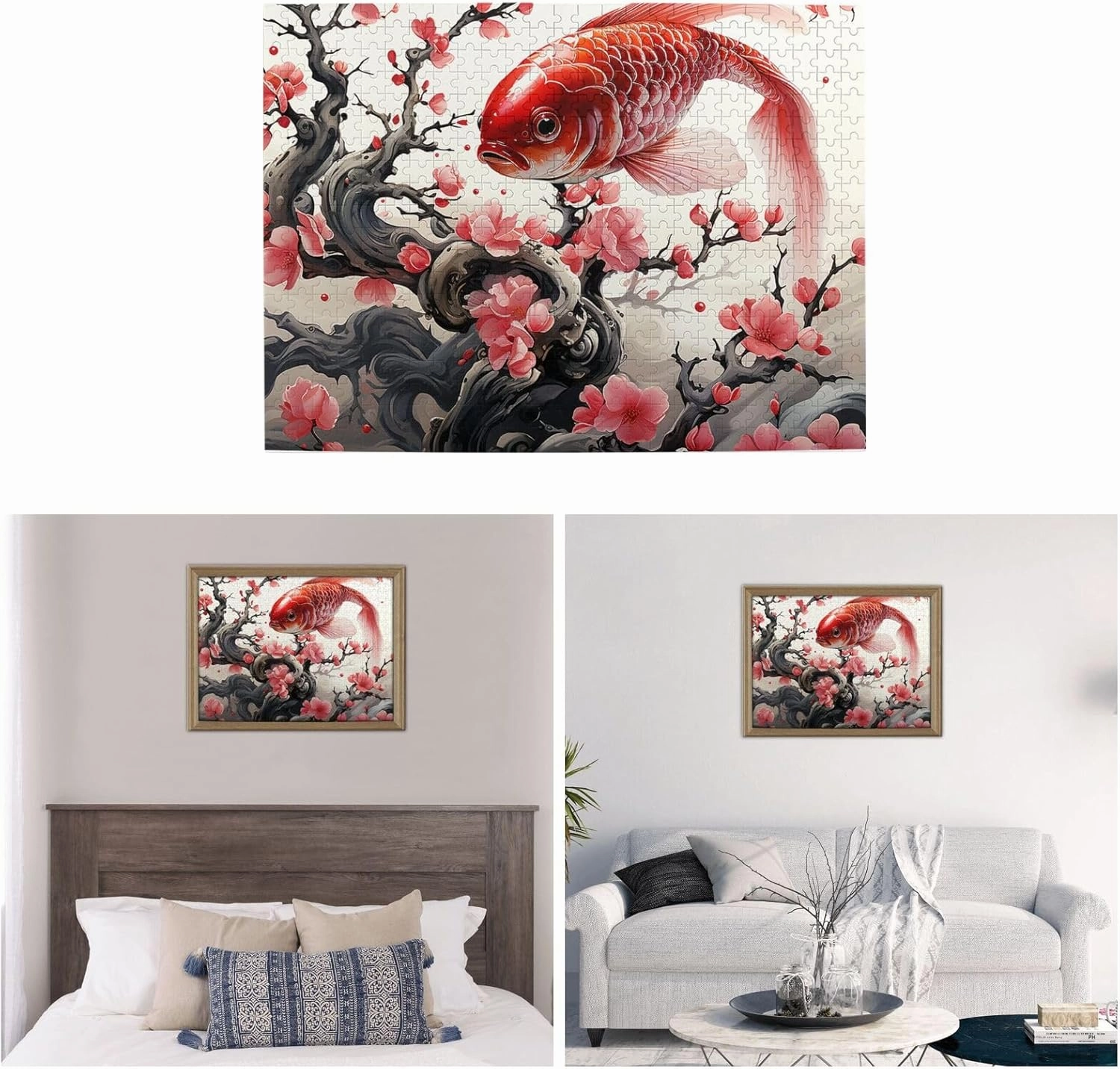 500 Piece Jigsaw Puzzles for Adults Challenging Puzzle Wooden Red Plum Fish Picture Puzzle Personalized Custom Wood Puzzle for Family Game Nights Gifts 20.4"x15"
