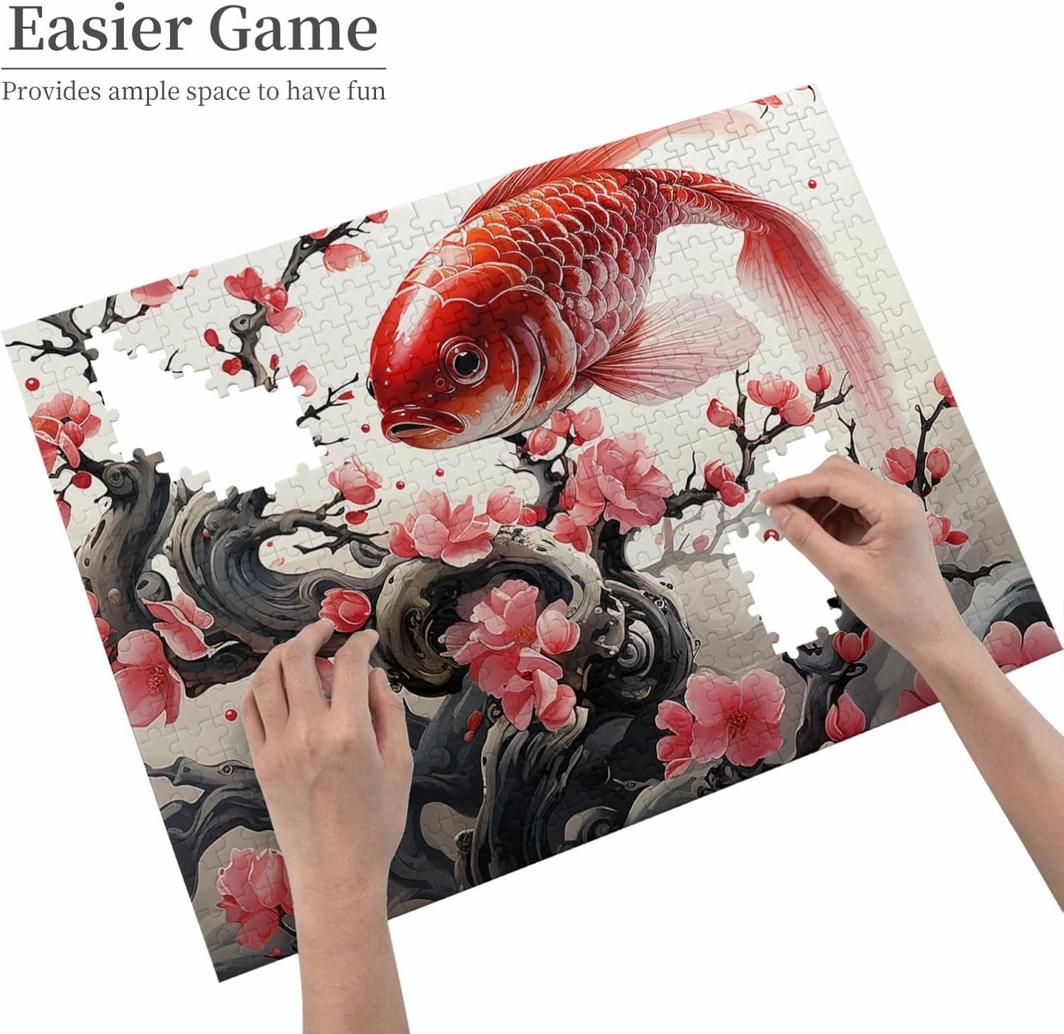 500 Piece Jigsaw Puzzles for Adults Challenging Puzzle Wooden Red Plum Fish Picture Puzzle Personalized Custom Wood Puzzle for Family Game Nights Gifts 20.4"x15"