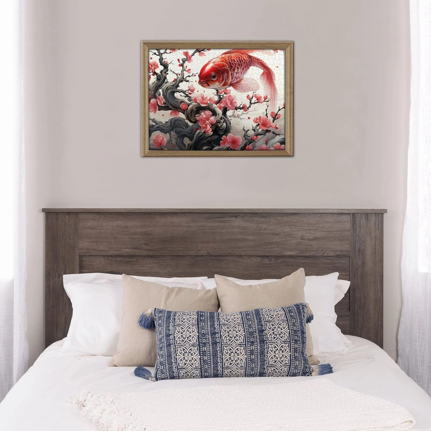 500 Piece Jigsaw Puzzles for Adults Challenging Puzzle Wooden Red Plum Fish Picture Puzzle Personalized Custom Wood Puzzle for Family Game Nights Gifts 20.4"x15"