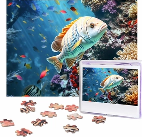 500 Piece Jigsaw Puzzles for Adults Challenging Puzzle Wooden Seabed Underwater Fish Picture Puzzle Personalized Custom Wood Puzzle for Family Game Nights Gifts 20.4"x15"